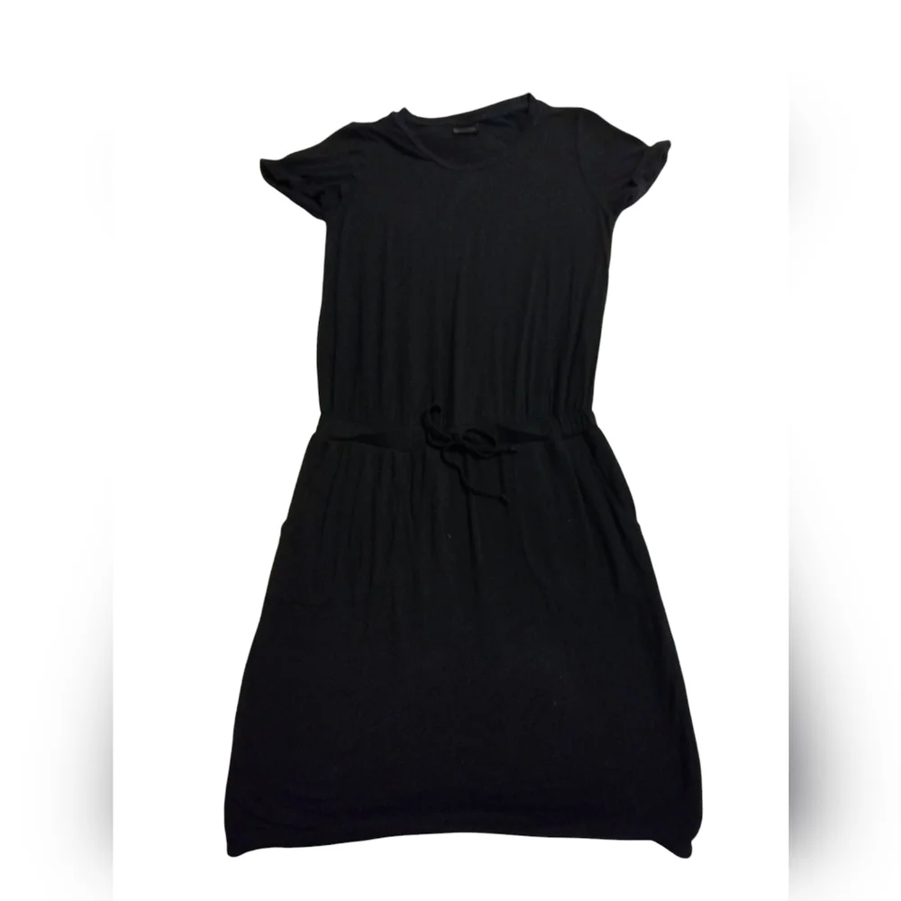 32 Degrees Cool Black Soft Lux Casual T-Shirt Dress Pockets Summer Comfy Small - Picture 4 of 7